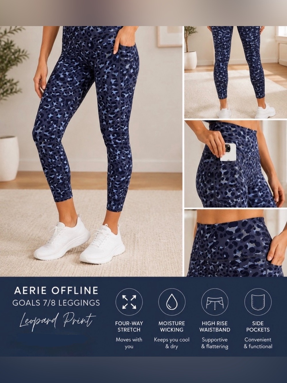 Aerie Navy Leopard Print 7/8 High-Rise Leggings